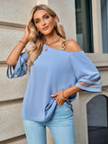 Asymmetrical Neck Sheer Striped Flare Sleeve Blouse - Trendsi - Flyclothing LLC