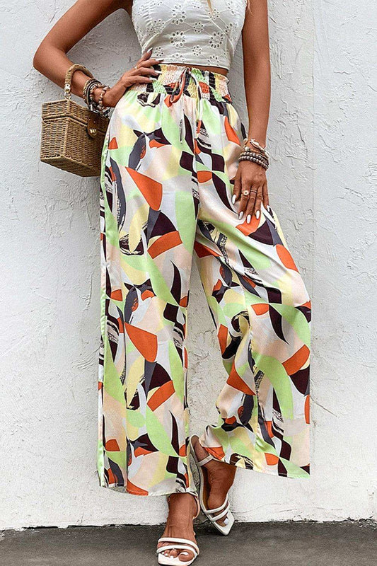 Printed Smocked Waist Wide Leg Pants - Trendsi - Flyclothing LLC