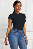 Round Neck Short Sleeve Bodysuit - Trendsi - Flyclothing LLC