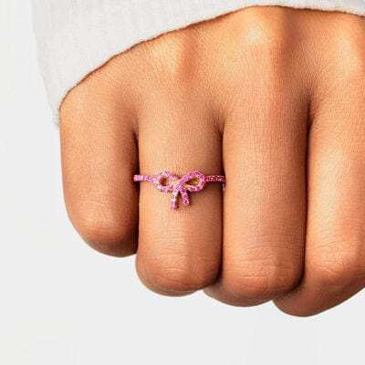 925 Sterling Silver Inlaid Zircon Bow Ring - Trendsi - Flyclothing LLC