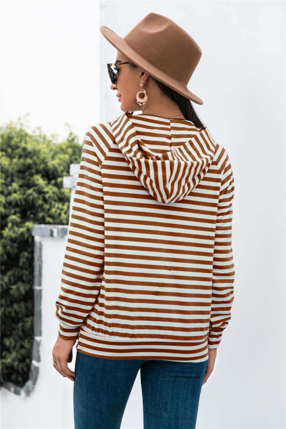 Horizontal Stripe Raglan Sleeve Hoodie - Trendsi - Flyclothing LLC