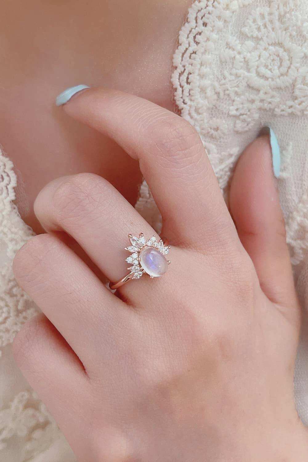 High Quality Natural Moonstone 18K Rose Gold-Plated 925 Sterling Silver Ring - Trendsi - Flyclothing LLC