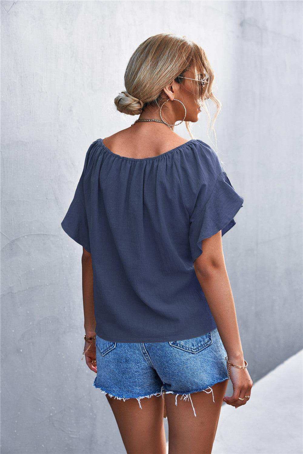 Flutter Sleeve Tie-Front Blouse - Trendsi - Flyclothing LLC