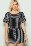 Heimish Full Size Striped Round Neck Short Sleeve Romper - Trendsi - Flyclothing LLC