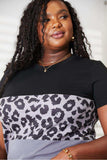 Double Take Leopard Print Color Block Short Sleeve T-Shirt - Trendsi - Flyclothing LLC