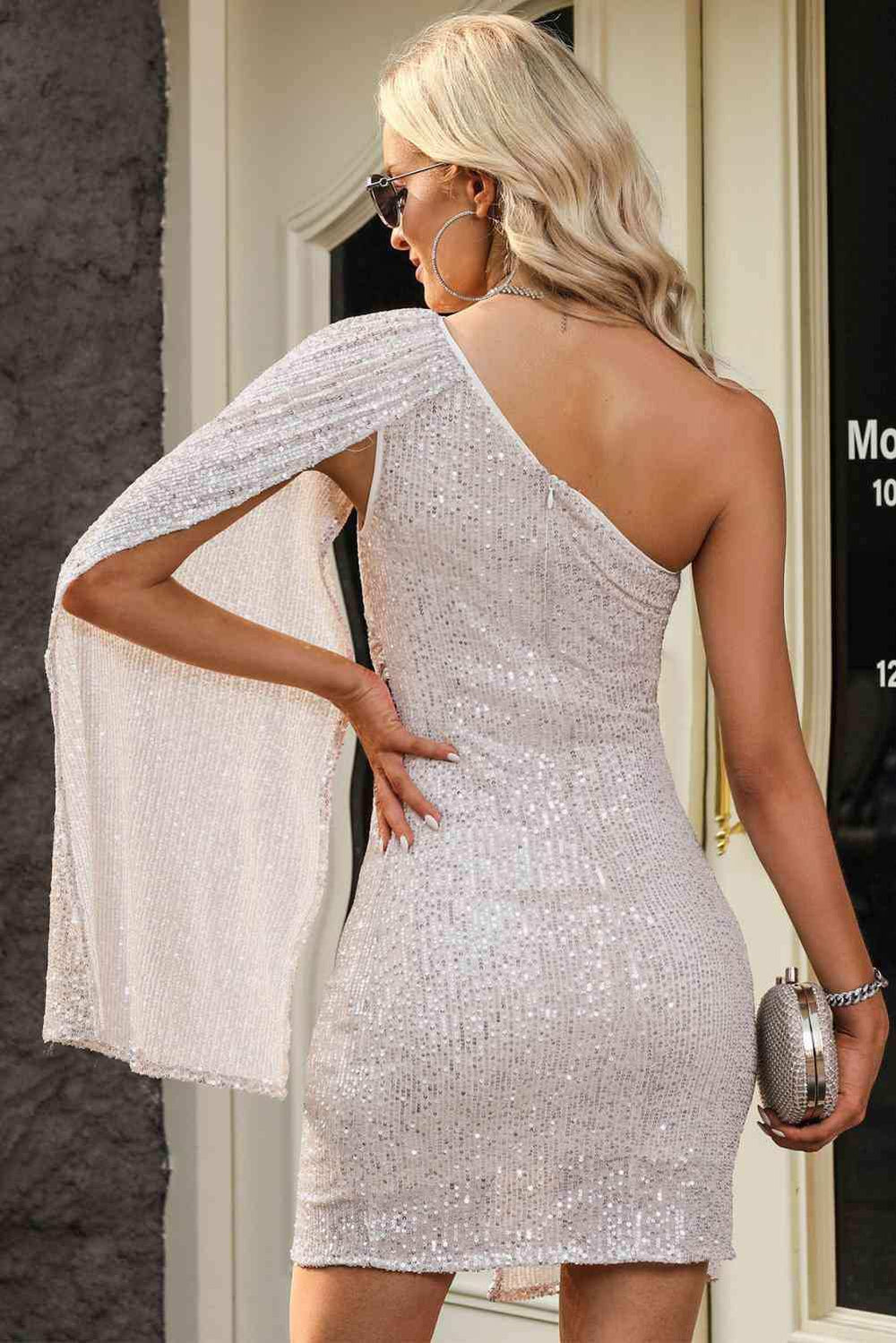 Sequin One Shoulder Mini Dress - Trendsi - Flyclothing LLC