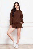 Round Neck Long Sleeve Sweatshirt and Drawstring Shorts Set - Trendsi - Flyclothing LLC