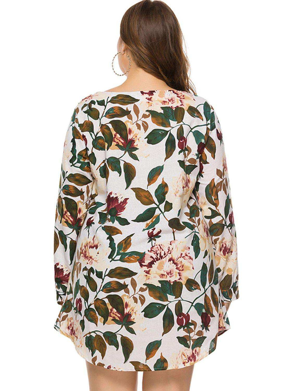 Full Size Floral Long Sleeve Mini Dress - Trendsi - Flyclothing LLC