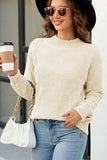Waffle-Knit Round Neck Reglan Sleeve Sweater - Trendsi - Flyclothing LLC
