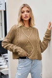 Cable-Knit Round Neck Dropped Shoulder Sweater - Trendsi - Flyclothing LLC