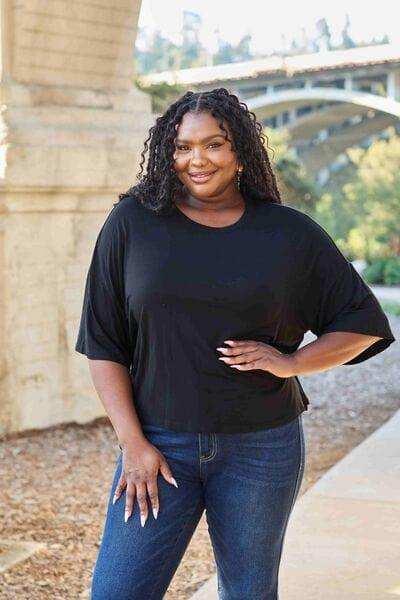 Basic Bae Full Size Round Neck Drop Shoulder T-Shirt - Trendsi - Flyclothing LLC