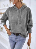 Texture Drawstring Long Sleeve Hooded Sweater - Trendsi - Flyclothing LLC