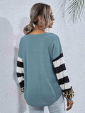 Leopard Striped Waffle-Knit Top - Trendsi - Flyclothing LLC