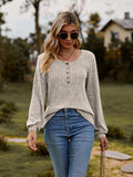 Round Neck Button-Down Long Sleeve Tee - Trendsi - Flyclothing LLC