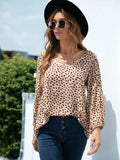 Printed V-Neck Balloon Sleeve Blouse - Trendsi - Flyclothing LLC