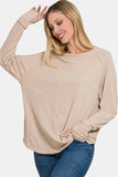 Zenana Round Neck Thumbhole Long Sleeve Top - Trendsi - Flyclothing LLC
