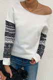 Boat Neck Long Printed Sleeve Blouse - Trendsi - Flyclothing LLC