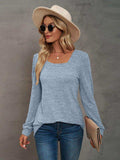 Heathered Square Neck Long Sleeve T-Shirt - Trendsi - Flyclothing LLC