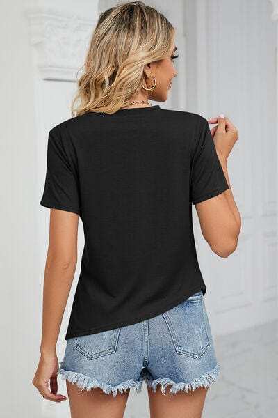 Ruched Round Neck Short Sleeve T-Shirt - Trendsi - Flyclothing LLC