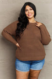 Zenana Breezy Days Plus Size High Low Waffle Knit Sweater - Trendsi - Flyclothing LLC