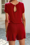 Drawstring Waist Short Sleeve Romper with Pockets - Trendsi - Flyclothing LLC