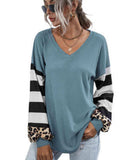 Leopard Striped Waffle-Knit Top - Trendsi - Flyclothing LLC