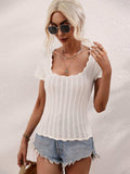 Scalloped Hem Square Neck Knit Top - Trendsi - Flyclothing LLC