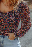 Plus Size Printed Surplice Neck Long Sleeve Blouse - Trendsi - Flyclothing LLC