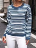 Striped Round Neck Long Sleeve Sweater - Trendsi - Flyclothing LLC