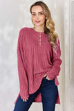Basic Bae Full Size Ribbed Half Button Long Sleeve High-Low T-Shirt - Trendsi - Flyclothing LLC