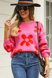 Floral Print Round Neck Dropped Shoulder Pullover Sweater - Trendsi - Flyclothing LLC