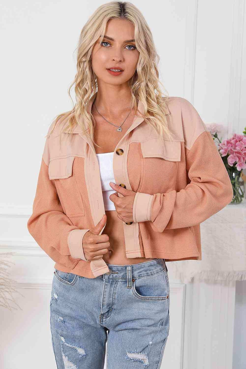 Button Down Dropped Shoulder Jacket - Trendsi - Flyclothing LLC