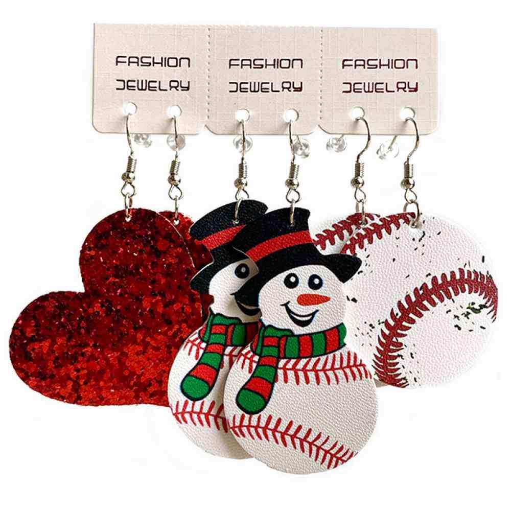 Snowman, Ball, and Heart Earrings Set - Trendsi - Flyclothing LLC