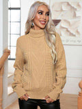 Turtleneck Cable-Knit Long Sleeve Sweater - Trendsi - Flyclothing LLC