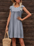 Round Neck Flutter Sleeve Dress with Pockets - Trendsi - Flyclothing LLC