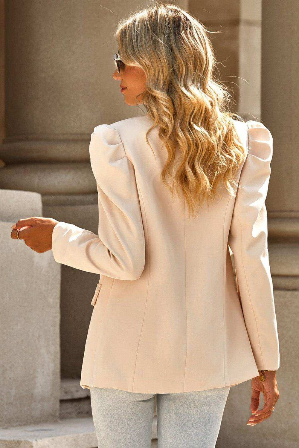 Puff Sleeve Shawl Collar Blazer - Trendsi - Flyclothing LLC