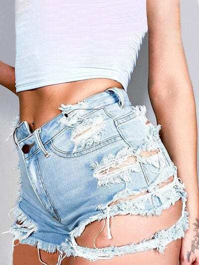 Distressed Raw Hem Denim Shorts with Pockets - Trendsi - Flyclothing LLC