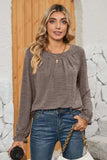 Ruched Round Neck Flounce Sleeve T-Shirt - Trendsi - Flyclothing LLC