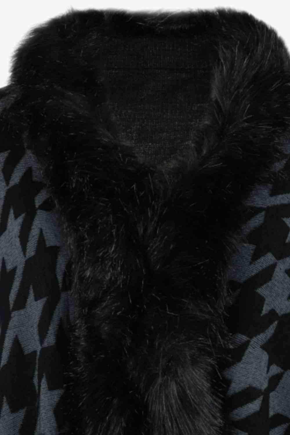 Houndstooth Fringe Hem Poncho - Trendsi - Flyclothing LLC