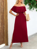 Off-Shoulder Slit Maxi Dress - Trendsi - Flyclothing LLC