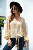 Tie-Dye Tied Balloon Sleeve Blouse - Trendsi - Flyclothing LLC