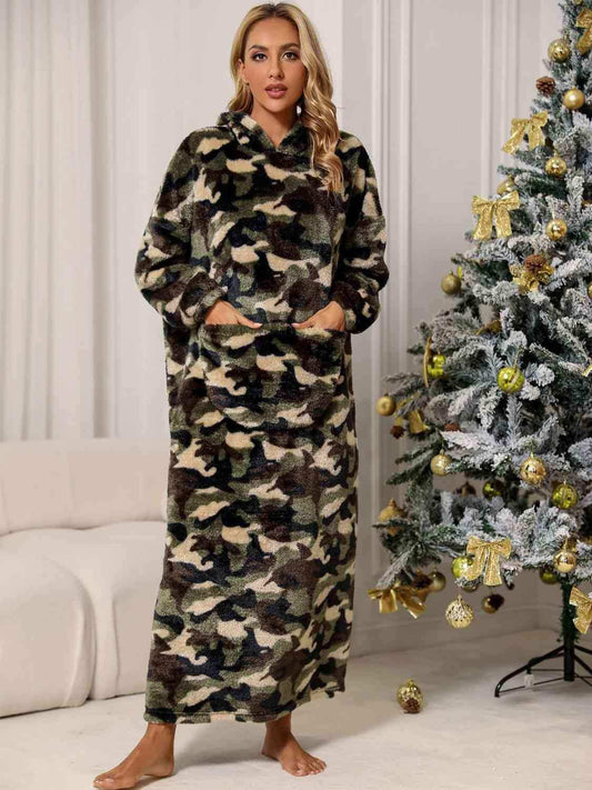 Camouflage Hooded Teddy Night Dress - Trendsi - Flyclothing LLC