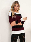 Striped Round Neck Dropped Shoulder Sweater - Trendsi - Flyclothing LLC