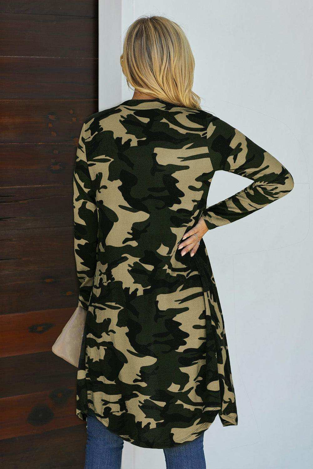 Printed Open Front Longline Cardigan - Trendsi - Flyclothing LLC