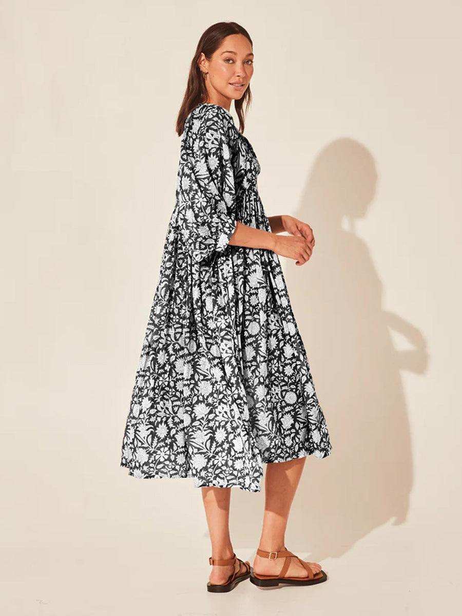 Floral Tie Neck Lantern Sleeve Dress - Trendsi - Flyclothing LLC