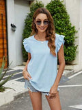 Plaid Ruffled Round Neck Cap Sleeve T-Shirt - Trendsi - Flyclothing LLC