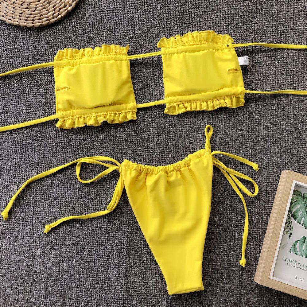 Frill Trim Ruched Bikini Set - Trendsi - Flyclothing LLC