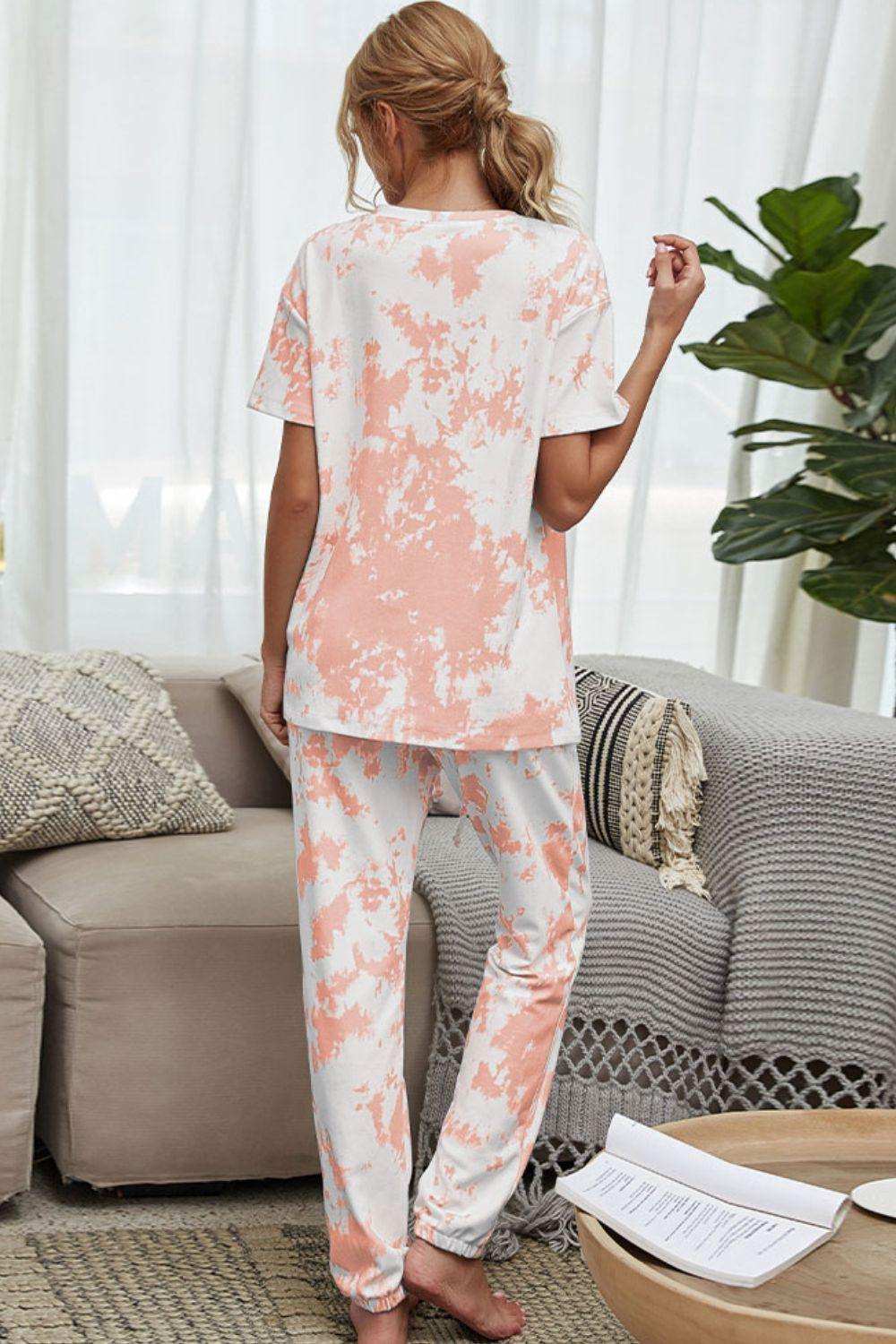 Tie-Dye Tee and Drawstring Waist Joggers Lounge Set - Trendsi - Flyclothing LLC