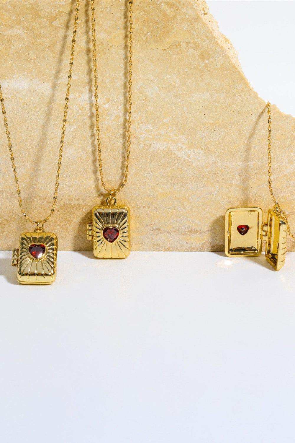 Heart Zircon Box Pendant Copper Necklace - Trendsi - Flyclothing LLC