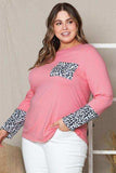 Plus Size Leopard Round Neck Long Sleeve T-Shirt - Trendsi - Flyclothing LLC